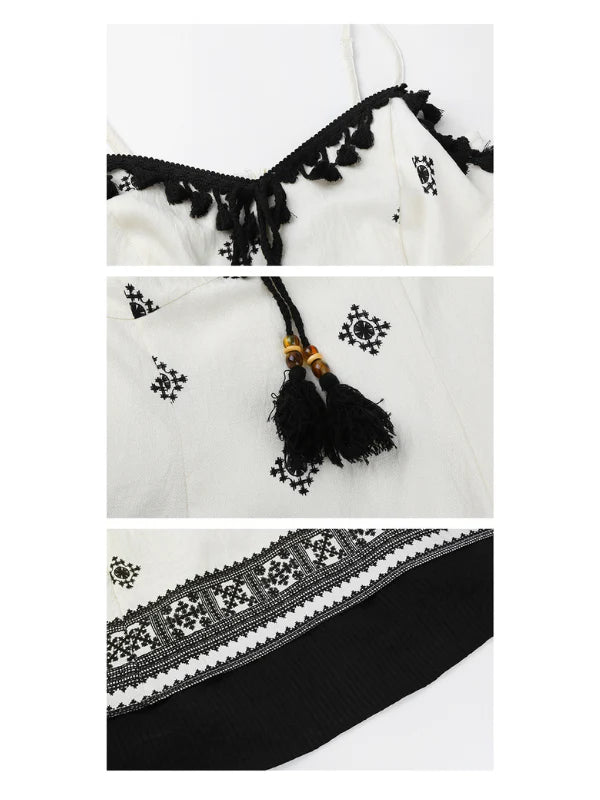 Black Tassel Embroidery Layered Dress