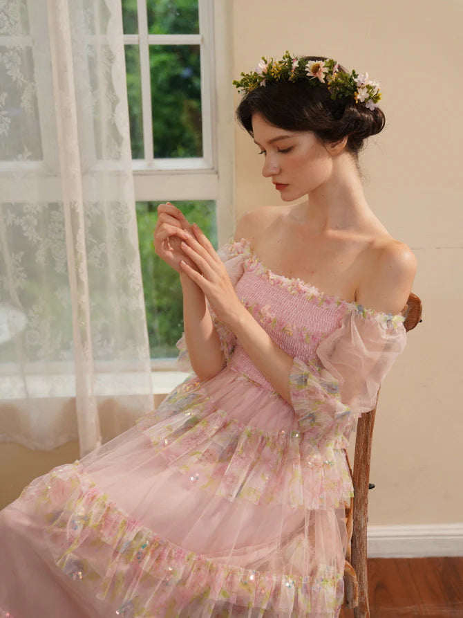 Blooming Ruffle Pink Tulle Dress