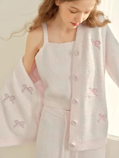 Pink Bow Checkered 3-Piece Loungewear Set