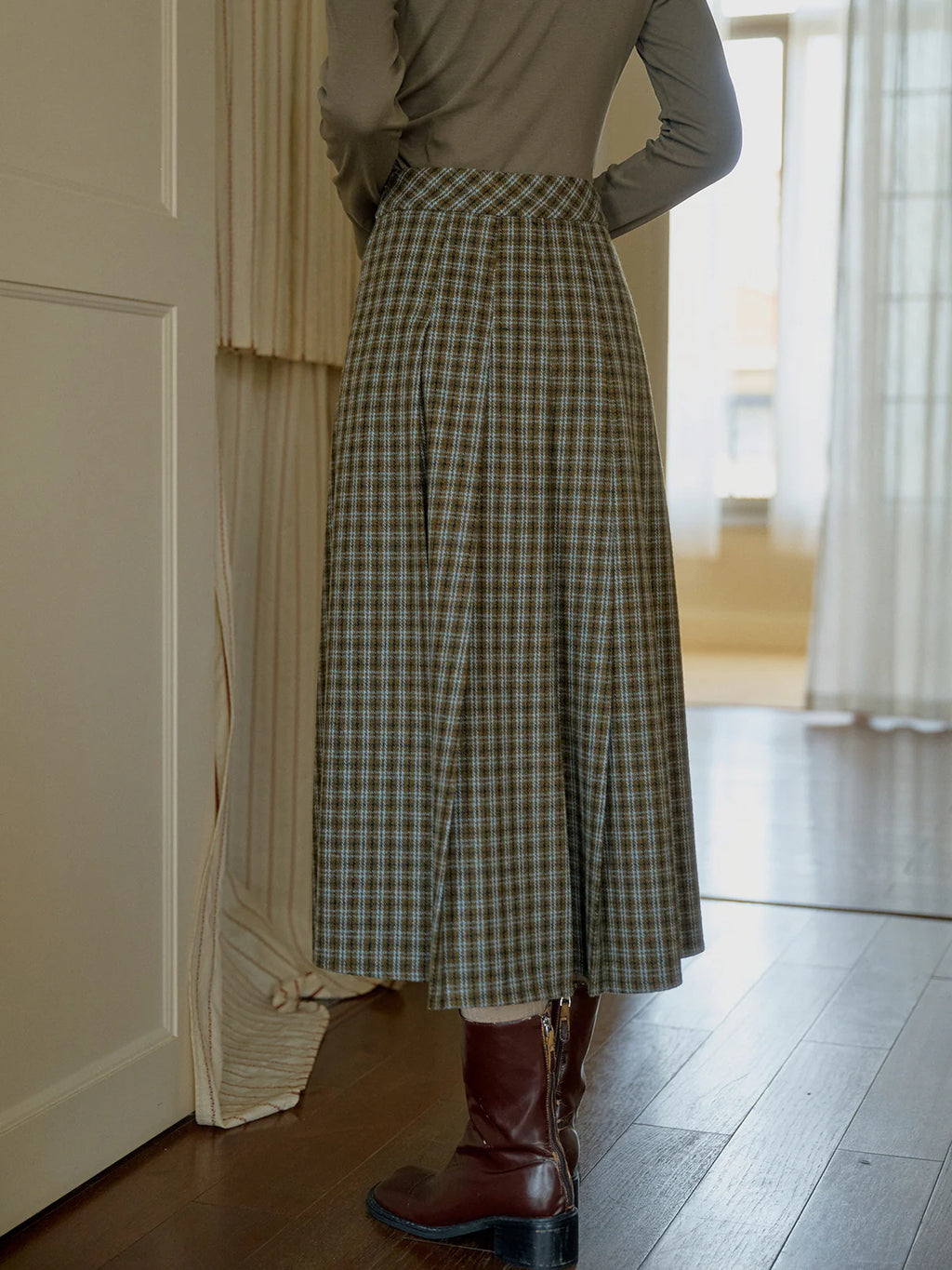 Timeless Plaid Wool Midi Skirt