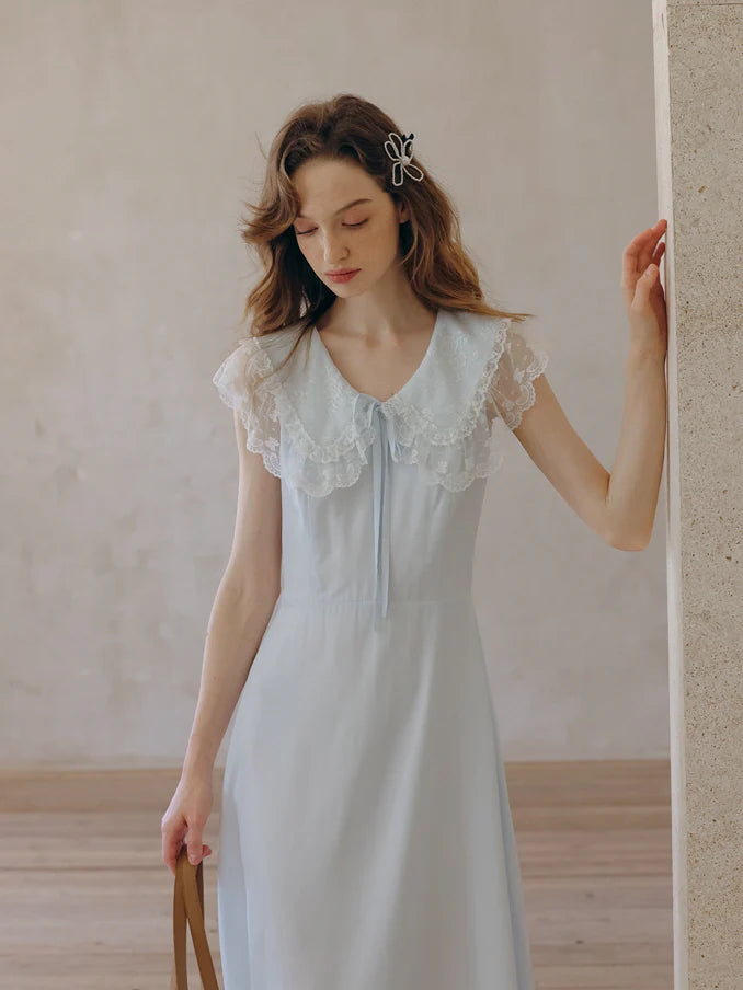 Sky Blue Lace Collar Dress