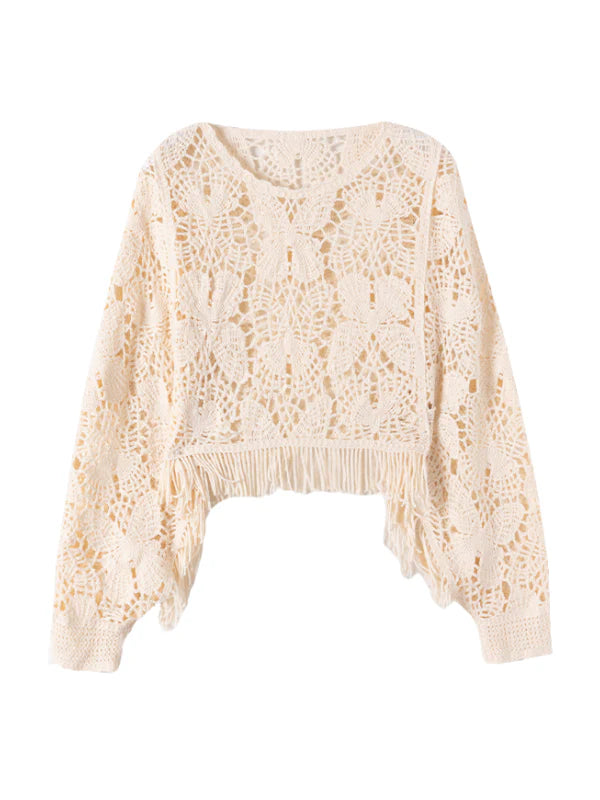 Bohemian Crochet Fringe Knit Top