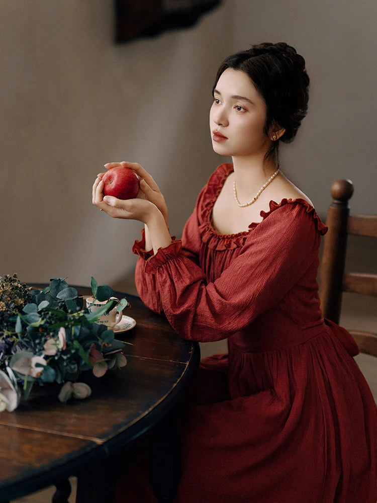 Retro Ruffled Square Neck Dress