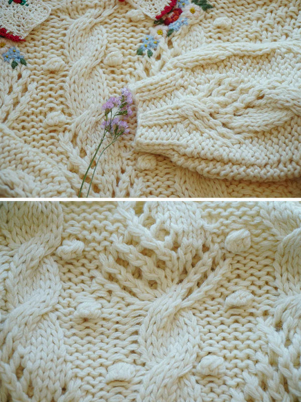 Floral Collared Cozy Knit Sweater