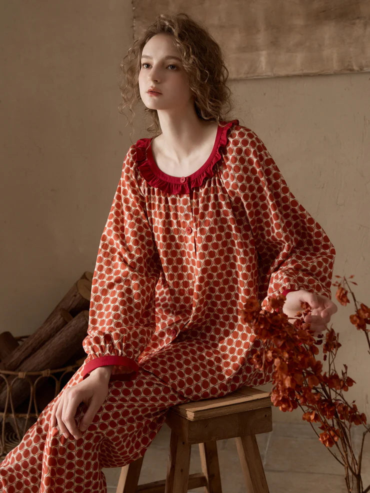 Vintage Geometric Ruffle Pajama Set