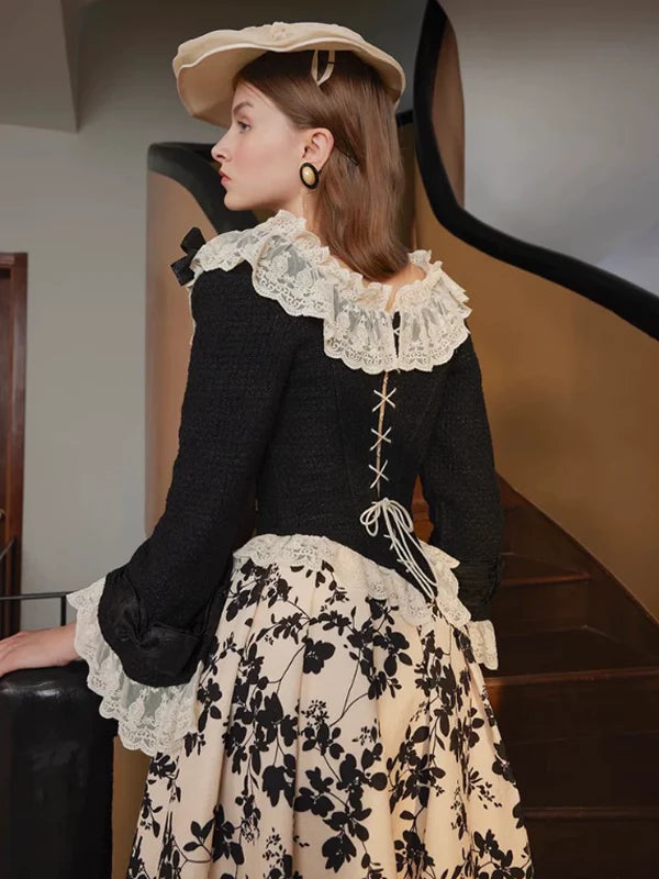 Classic Black Lace Frill Corset Jacket