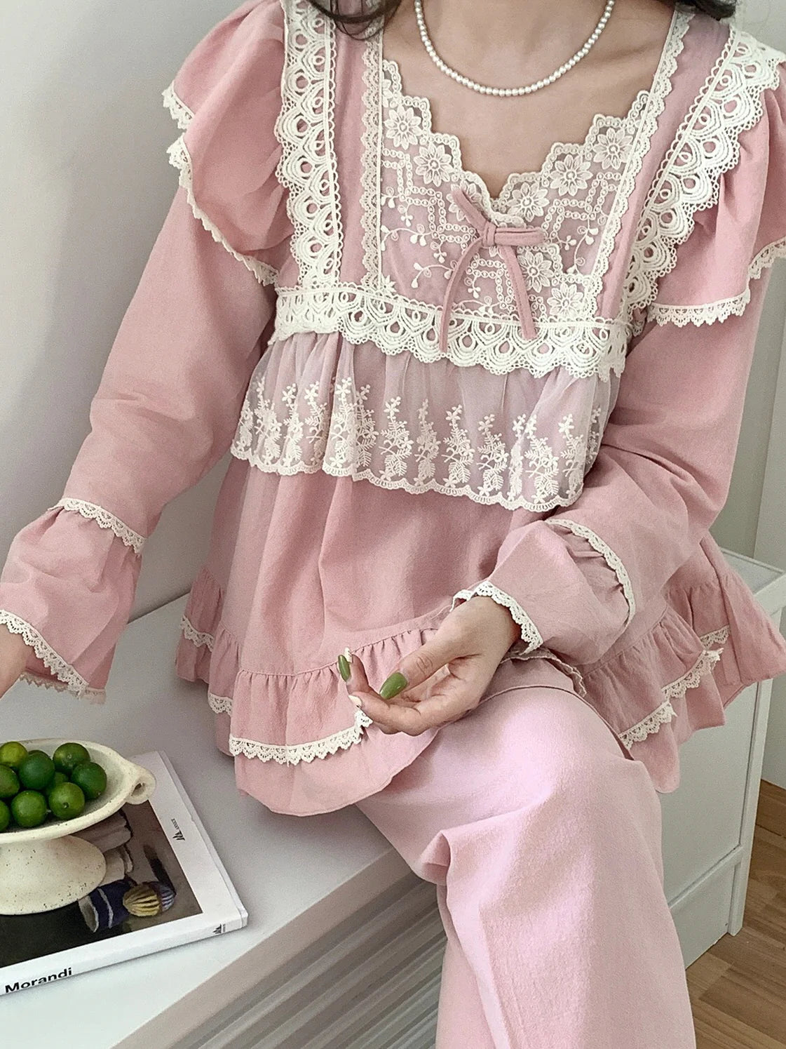 Vintage Lace-Trimmed Cozy Loungewear
