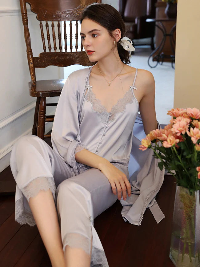 Moonlit Lace Satin Loungewear Trio