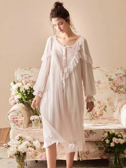 Whispering Petals Lace-Trim Nightgown