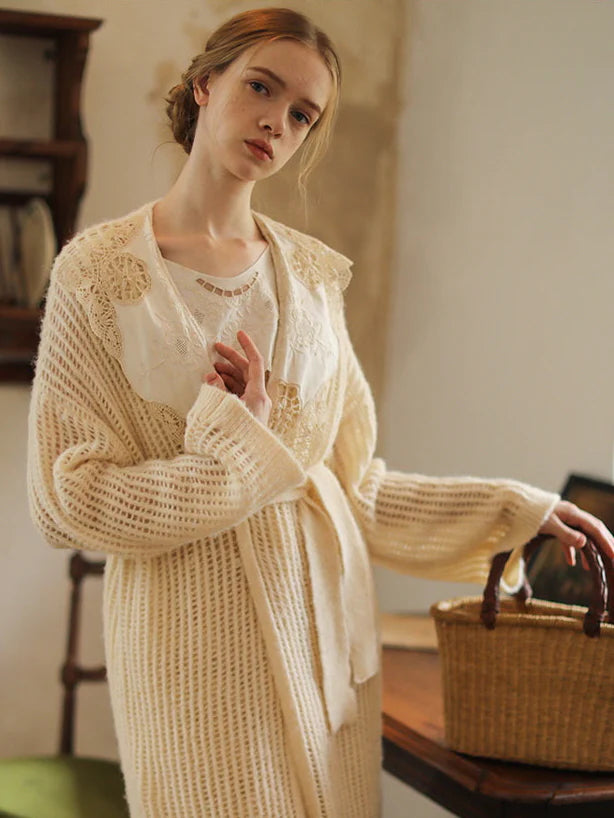 Lace Collar Vintage Wool Blend Cardigan