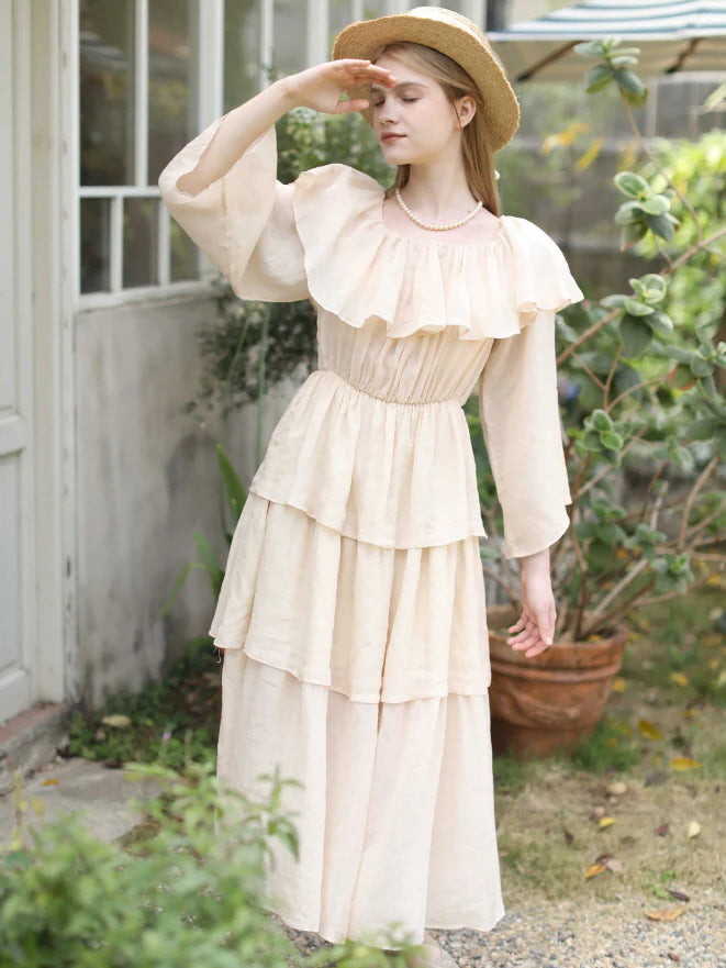 Sunlit Ruffle Linen Dress