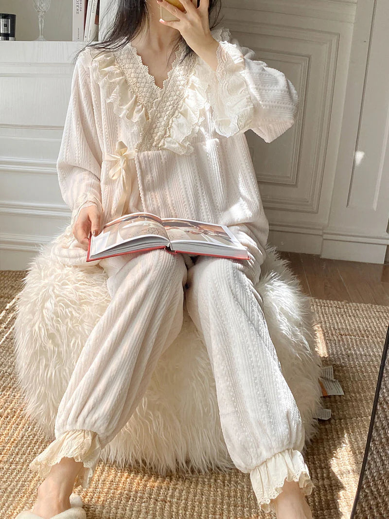 Velvet Dreams Lace Trim Pajama Set