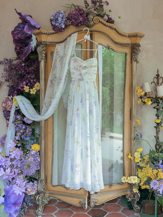 Enchanted Bloom Draped Chiffon Dress