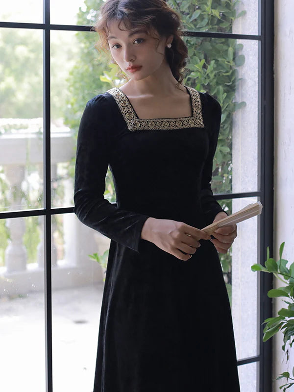 Vintage Black Velvet Princess Dress