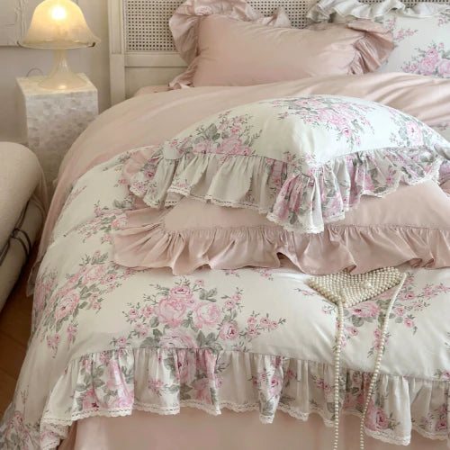 Pink Rose Lace Bedding Set