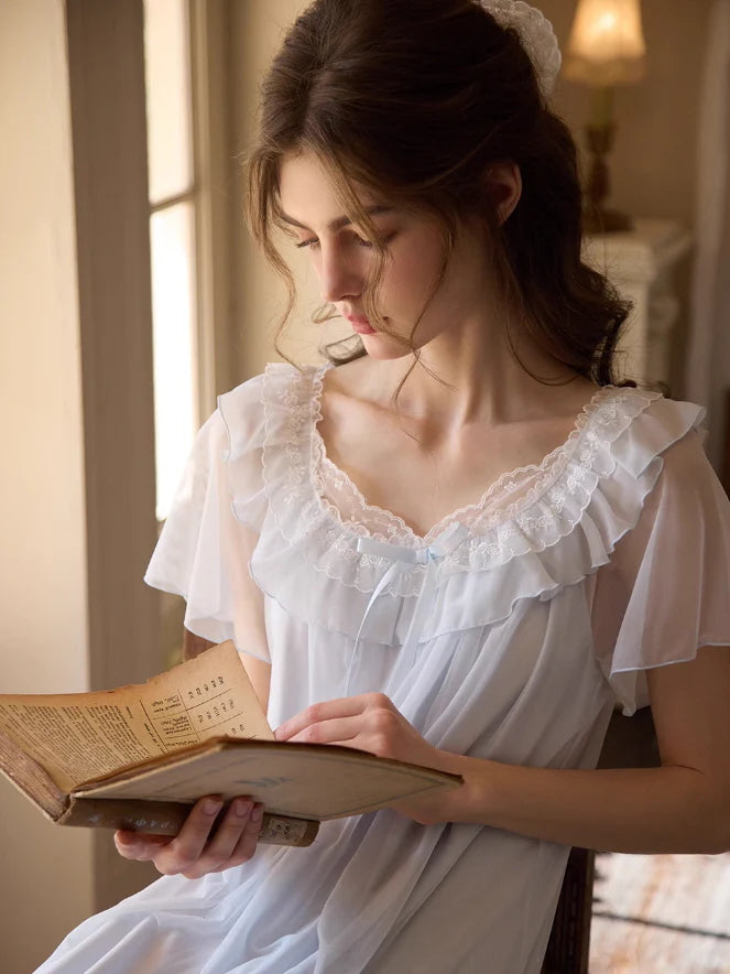 Ethereal Ruffled Lace Nightgown