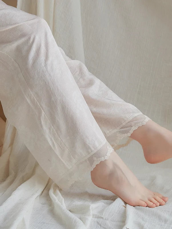 Vintage Ruffled Lace Trim Pajama Set