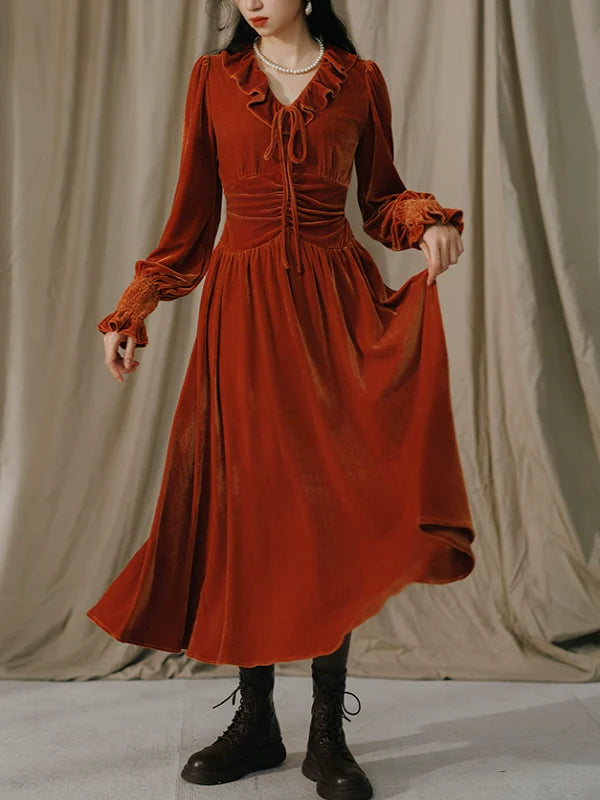 Velvet Elegance French Retro Dress