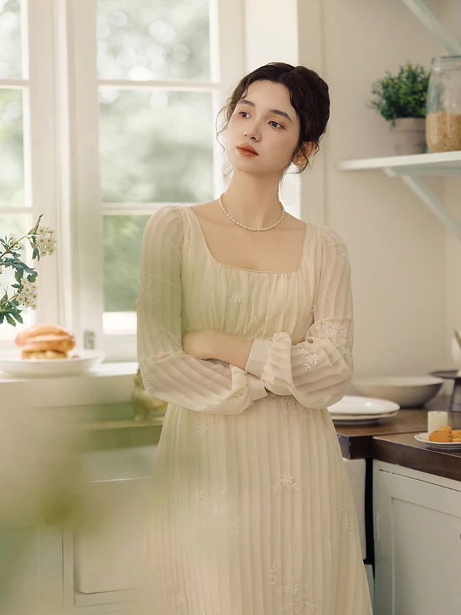 Square Neck Embroidered Fairy Dress