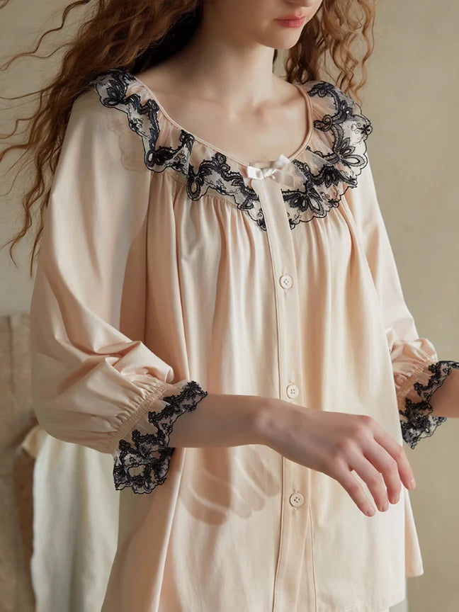 Elegant Lace-Trimmed Pajama Set