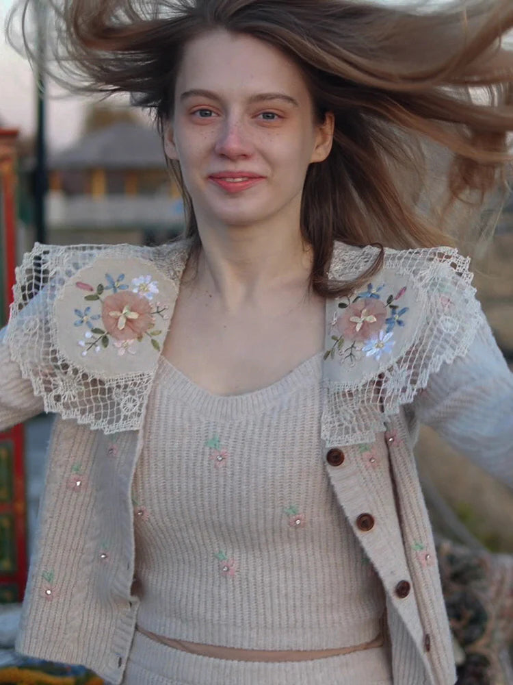 Vintage Bloom Embroidered Knit Cardigan