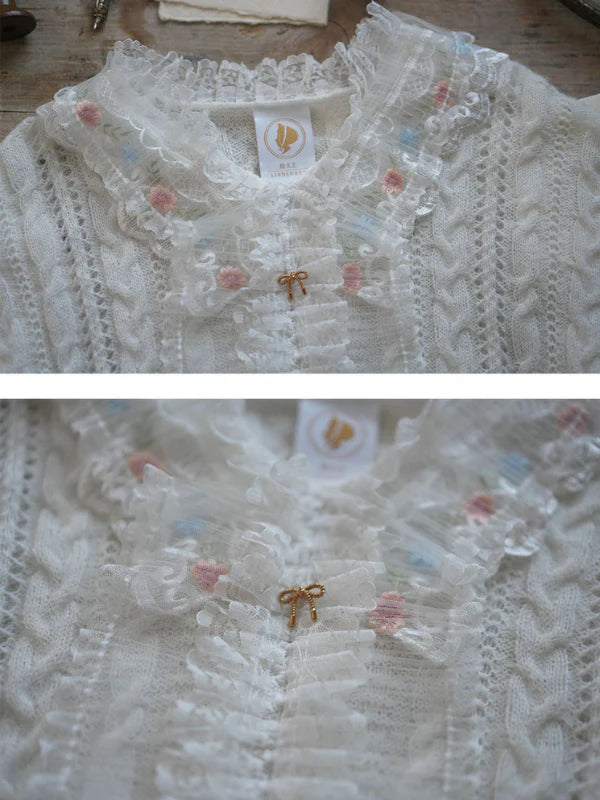 Romantic White Lace-Collared Blouse