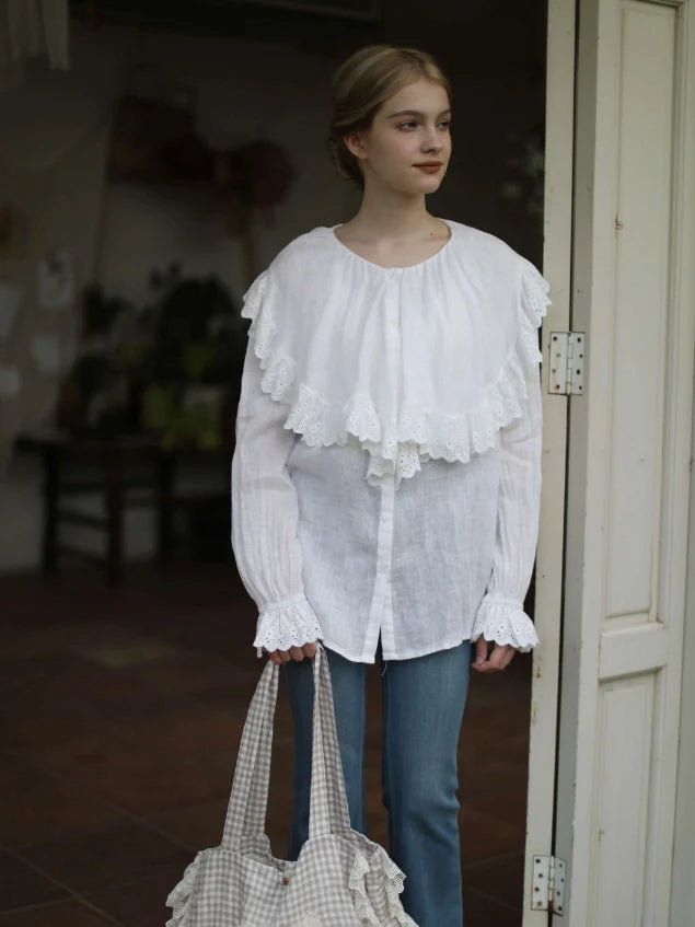 Romantic Broderie Ruffle Collar Blouse