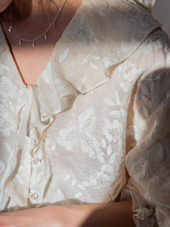 Romantic Sheer Floral Embroidered Blouse