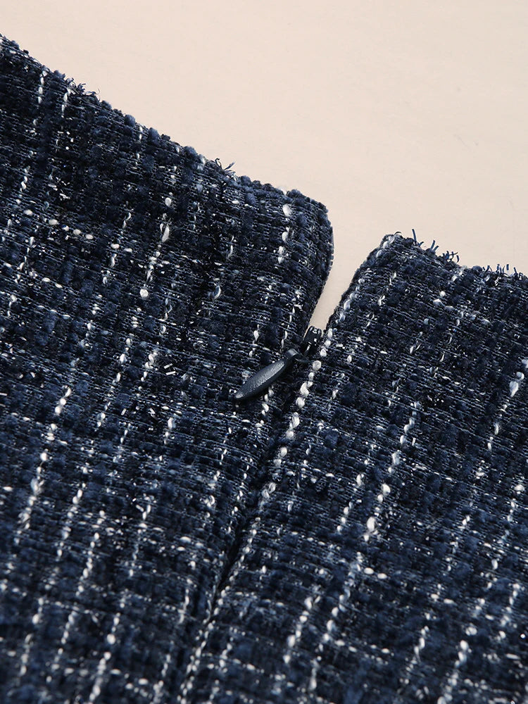 Navy Tweed Double-Breasted Dress