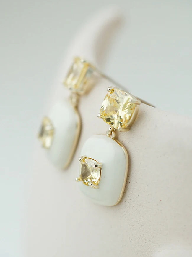 Yellow Crystal and Enamel Earrings