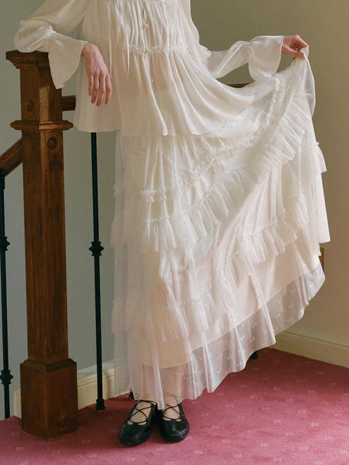Ethereal Layered White Tulle Skirt