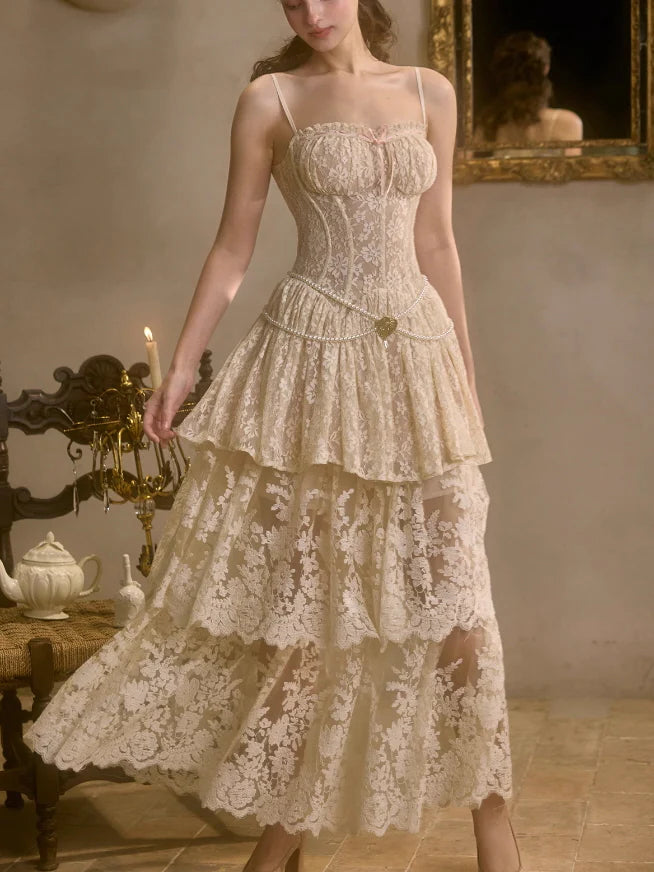 Ethereal Vintage Lace Tiered Skirt