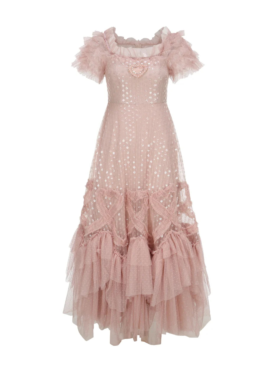 Blush Heart Ruffle Tulle Dress