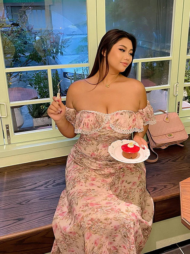 Blush Garden Lace Off-Shoulder Dress