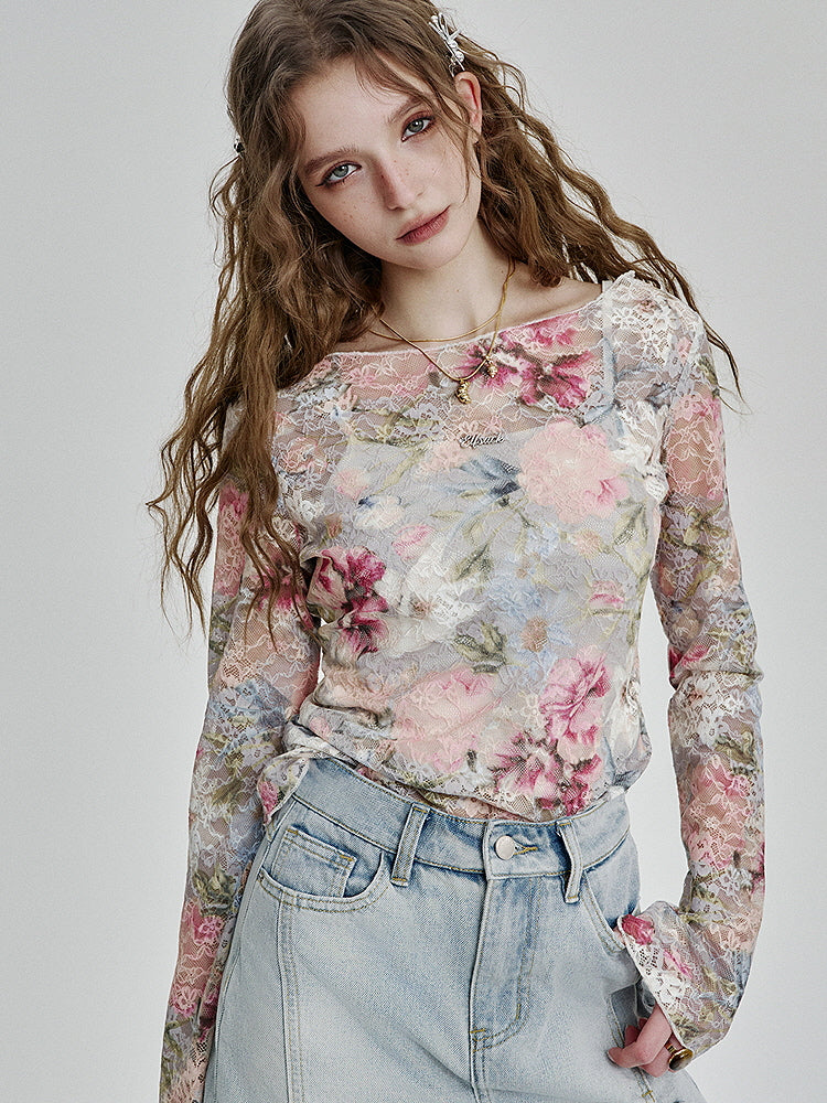 Ethereal Bloom Sheer Lace Top