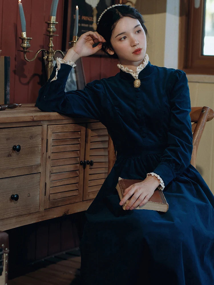 Navy Velvet Victorian Dress
