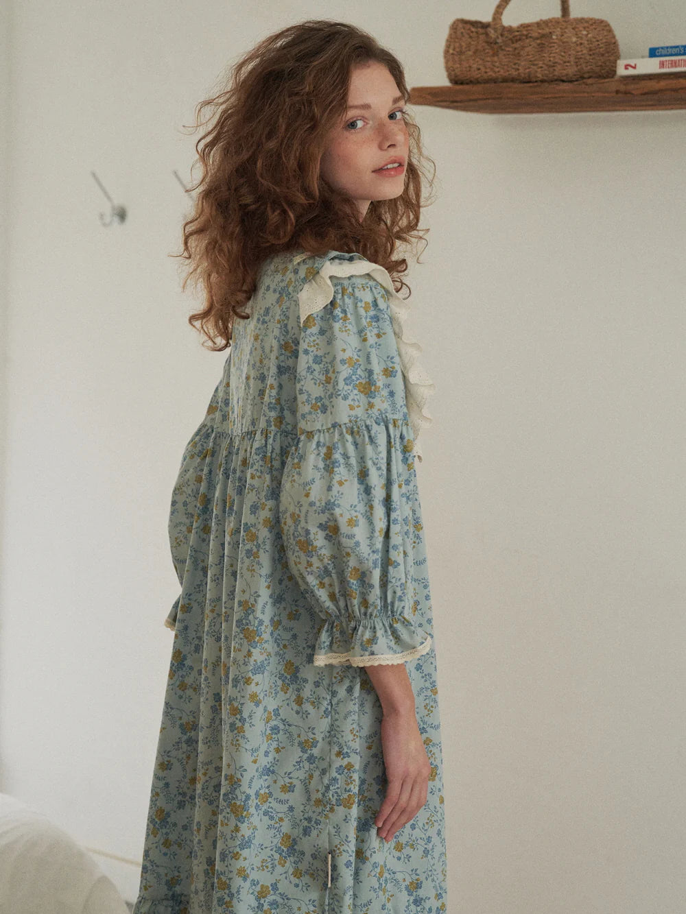 Blue Meadow Ruffle Lounge Gown