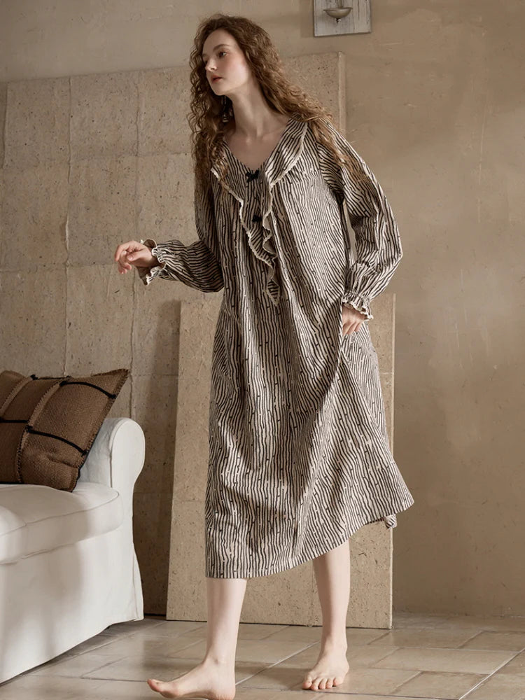 Vintage Stripe Ruffle Nightgown