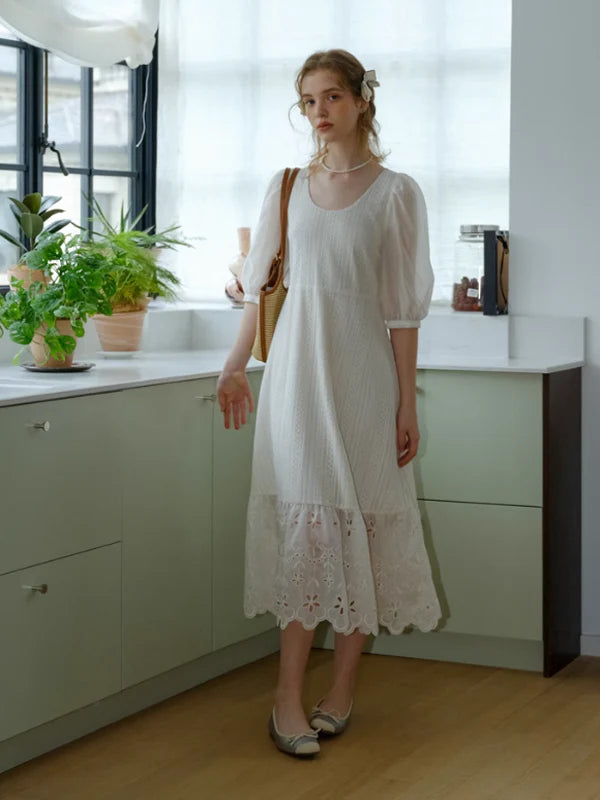 White Flower Lace Summer Dress