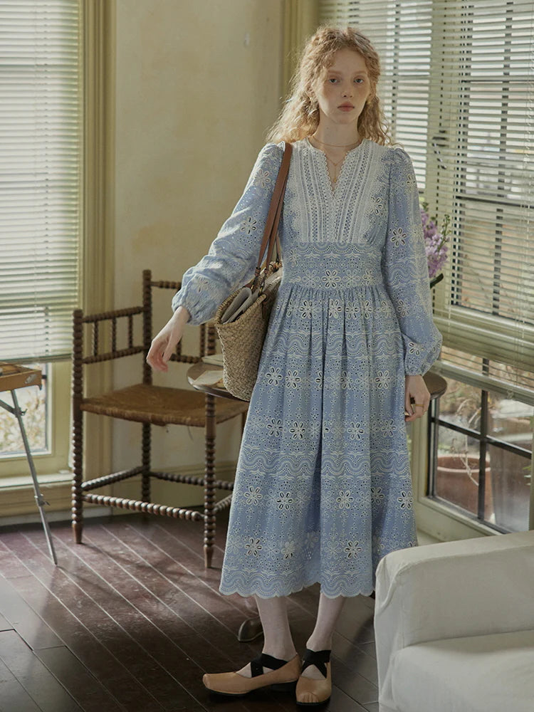 Enchanted Blue Embroidered Cotton Dress