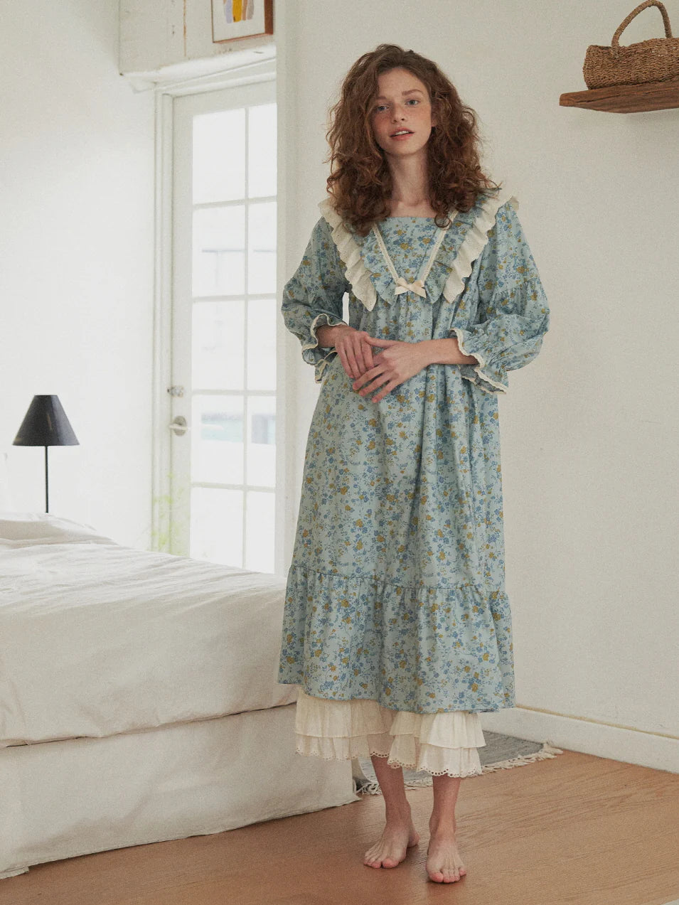 Blue Meadow Ruffle Lounge Gown