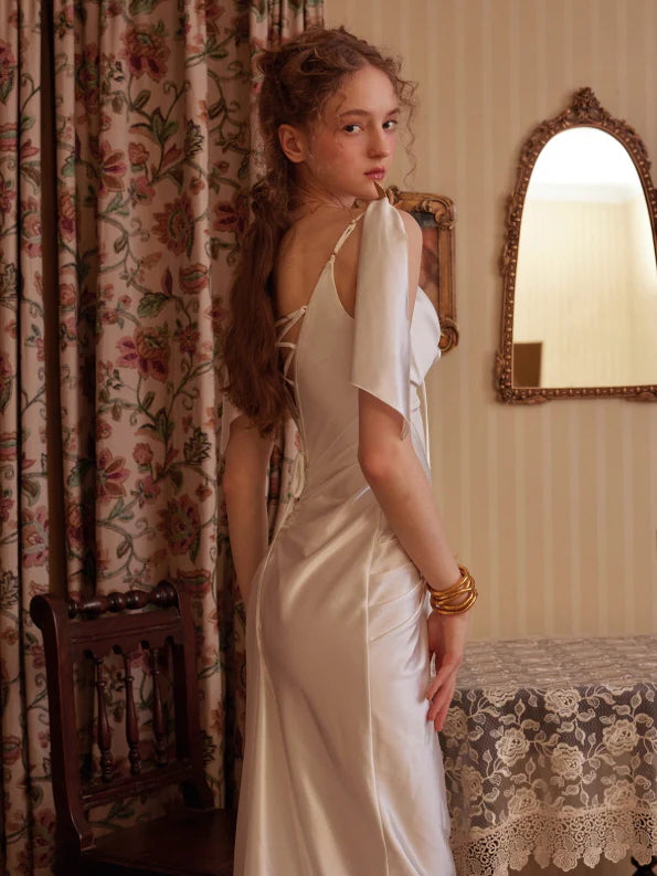 Ivory Lace-Up Satin Corset Dress