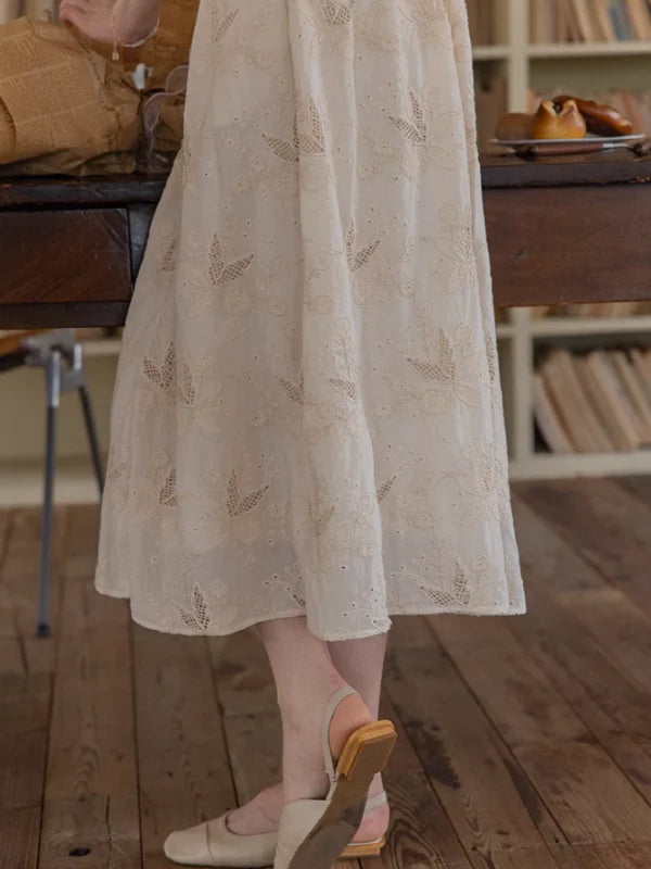 Blooming Serenity White Embroidery Dress