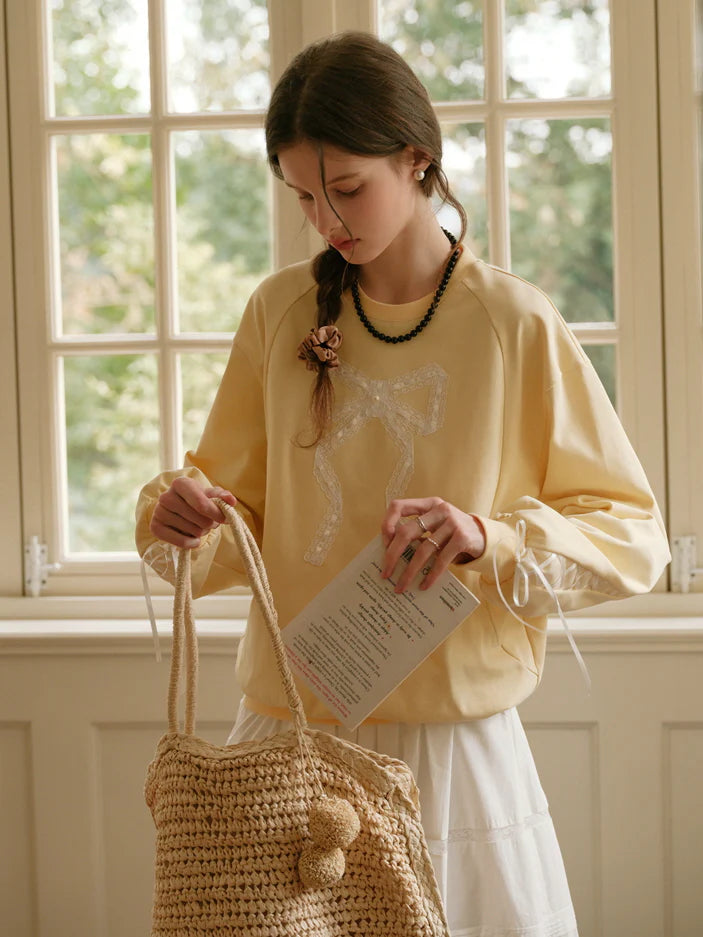 Vintage Lace Ribbon Sweatshirt