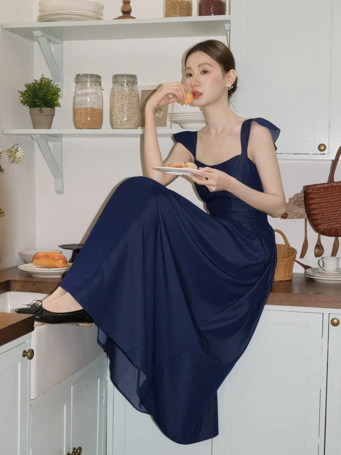 Navy Lace-Up Bodice Dress