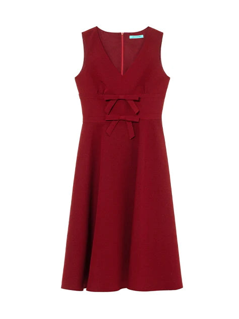 Double Ribbon Waist Classic Flare Dress