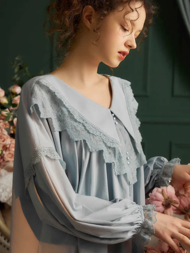 Elegant Lace-Trimmed Cotton Pajama Set