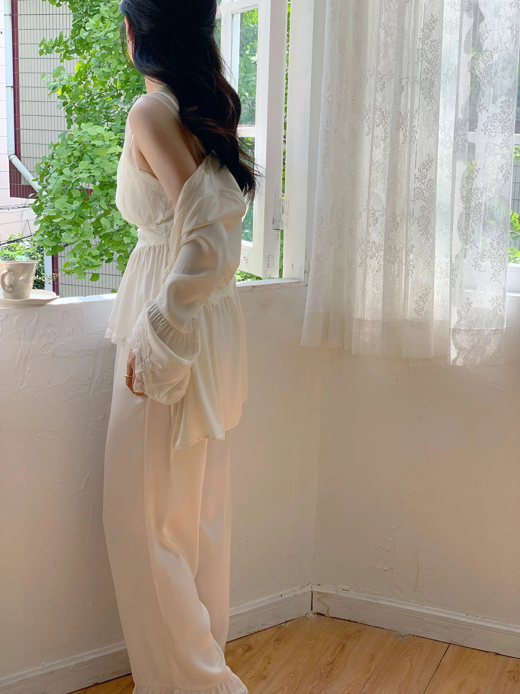 Ethereal Elegance Ivory Loungewear Set