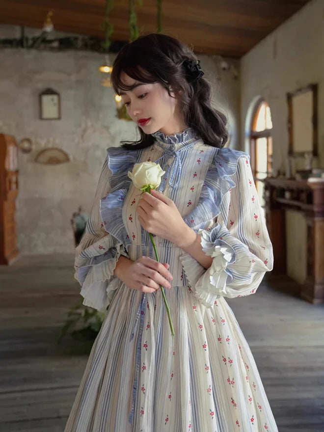 Bluebell Stripe Cottagecore Dress