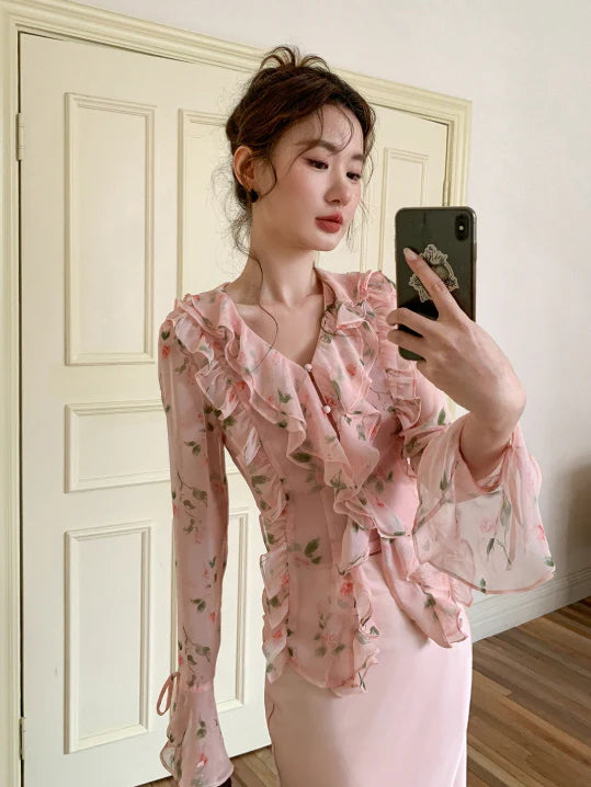 Blush Ruffle Floral Blouse